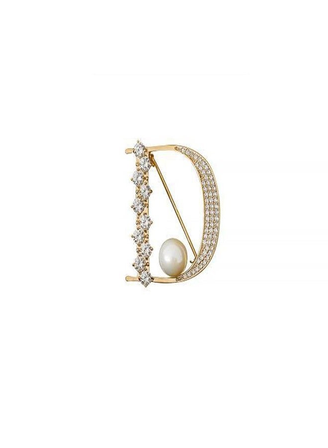 GUAFEIH Crystal Pearl Initial Brooch Gold Plated Rhinestone D Letter Alphabet Breastpin Pin Jewelry for Gifts - Image 1